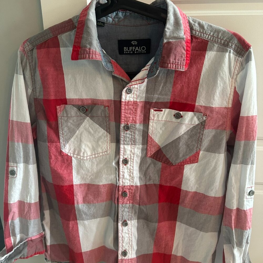 BUFFALO DAVID BITTON LONG SLEEVE PLAID BUTTON UP - YOUTH L